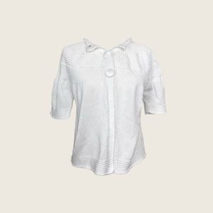 Vintage White Chunky Knit A-Line Puff Sweater S